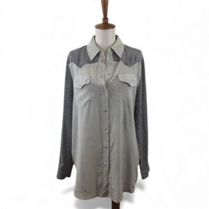 Equipment‎ REVOLVE Reid Blouse XS Linear Hoops 100% Silk Button Down Western